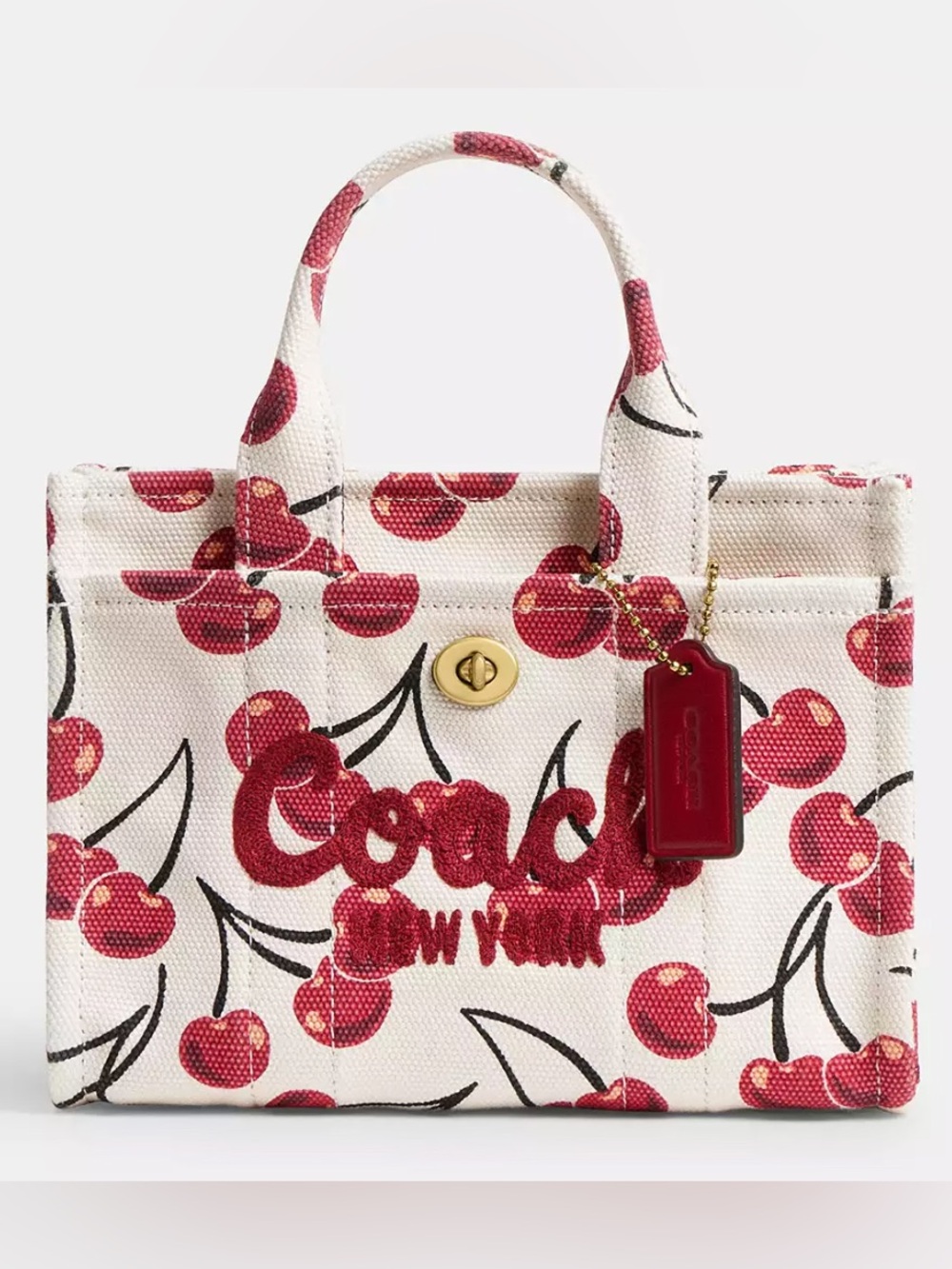 Coach Cargo Canvas Tote 20 with Red Cherry Print NWOT